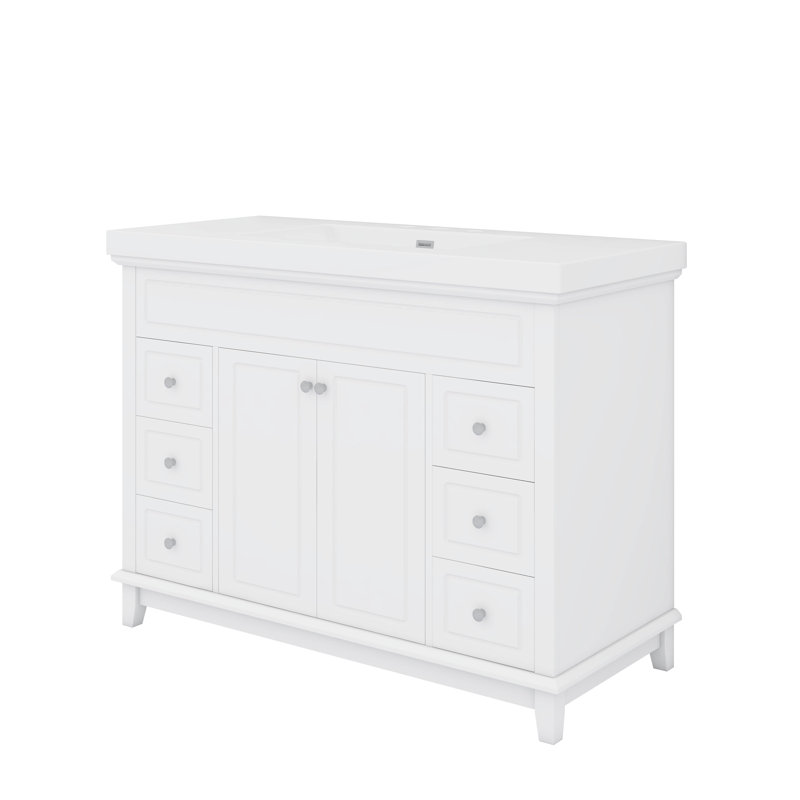 Meuble-lavabo de 48 po avec lavabo en résine et armoire moderne avec 6 tiroirs à fermeture silencieuse et 2 portes