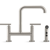 Kohler Purist® Two Handle Deck-Mounted Bridge Kitchen Sink Faucet with Pull Out Side Sprayer