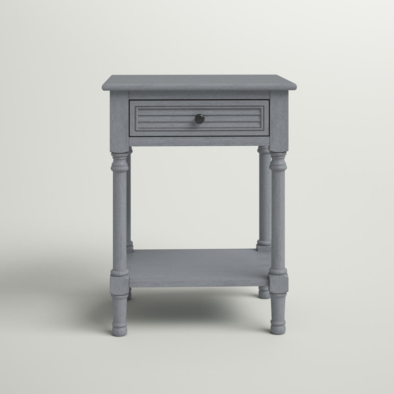 Distressed Gray Wood End Table with Storage