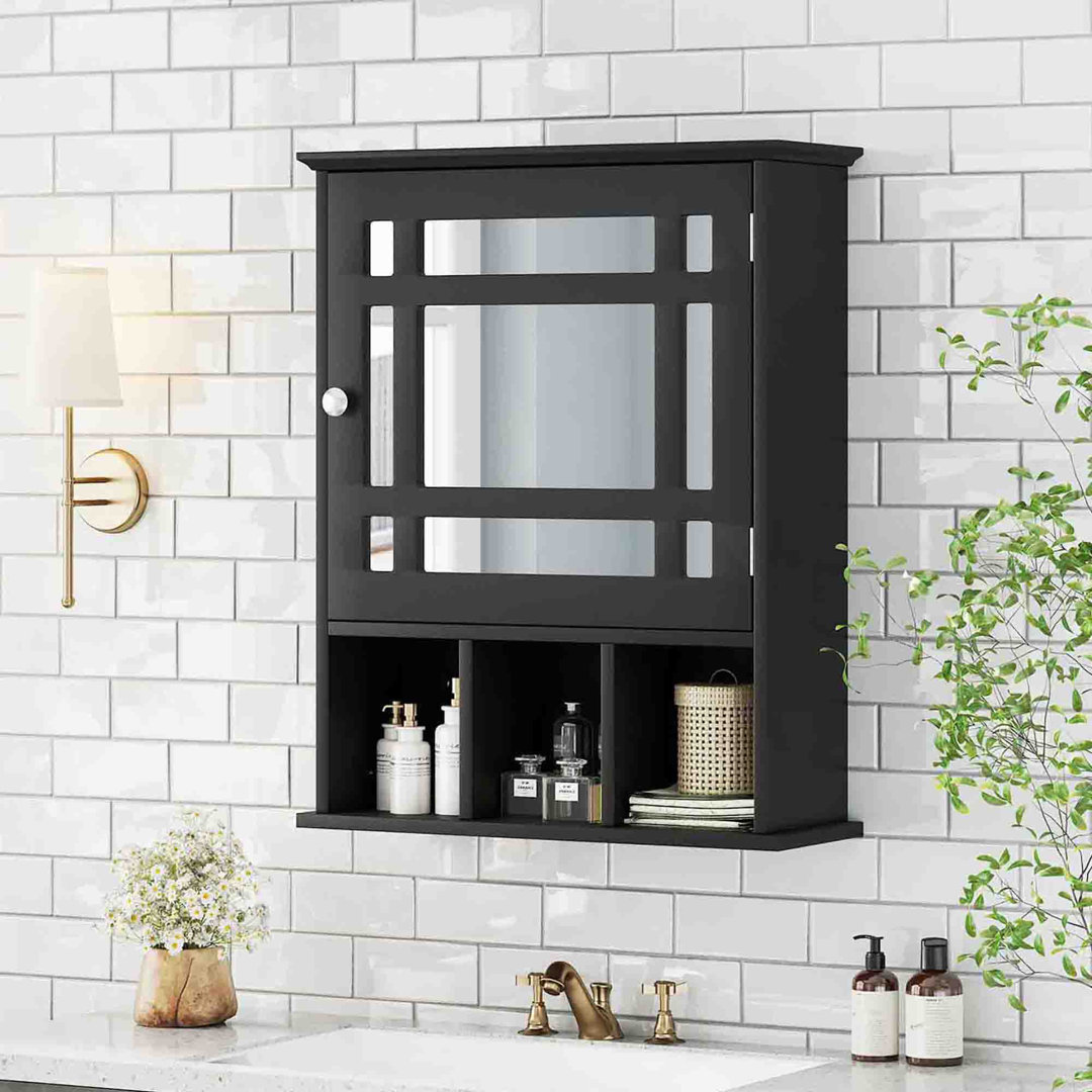 480mm W 600mm H Wall Mounted Required Framed Medicine Cabinet With Mirror And Adjustable Shelf