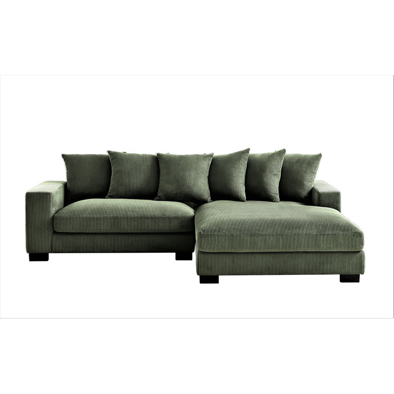 Corduroy L-Shaped Sectional, Right Hand Facing, Dark Green Corduroy