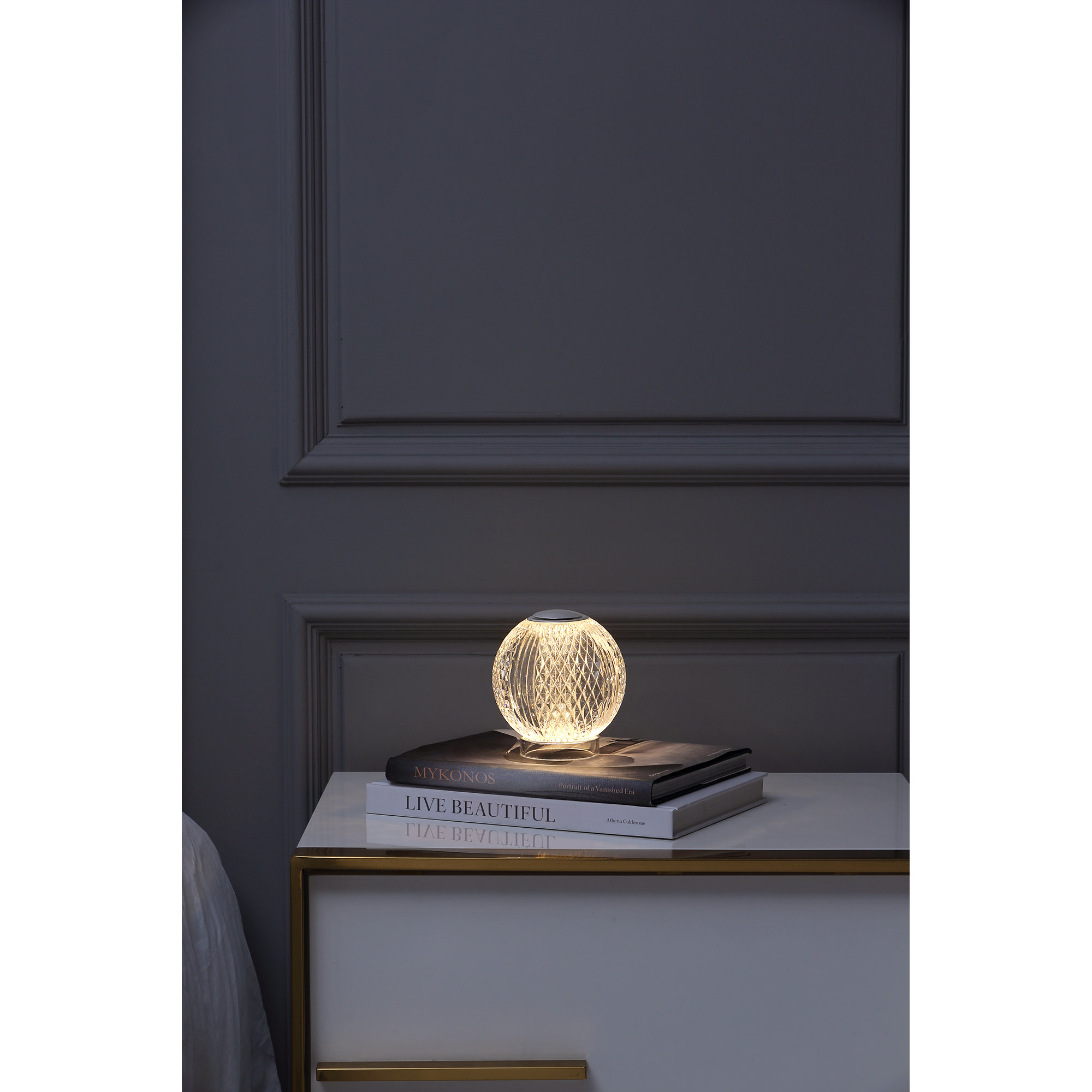 Marni Metal Globe Lamp, 5" H x 4.38" W x 4.38" D, Polished Nickel, Clear/Polished Nickel