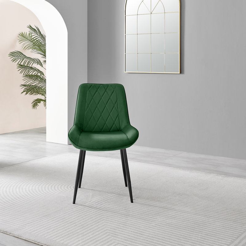Edzard Double Pedestal High Gloss Dining Table Set with 4 Luxury Velvet Dining Chairs, Green/Black