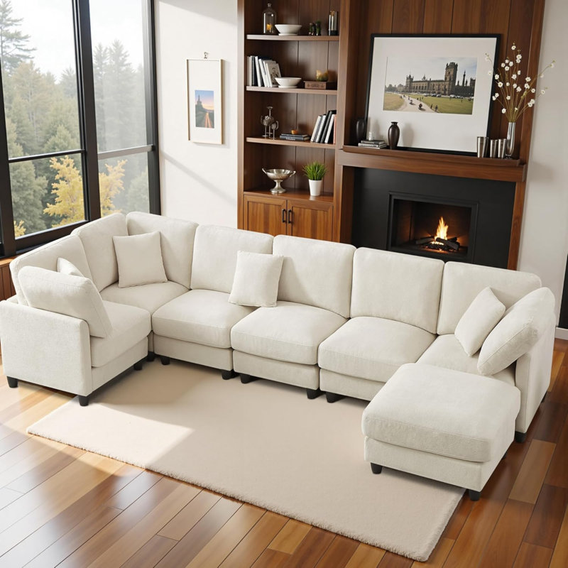 Canapé modulaire en forme de U 117 po avec méridienne mobile sans assemblage requis