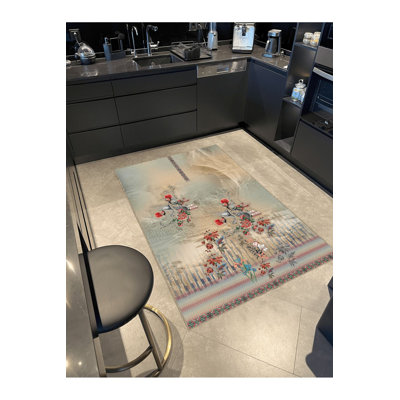 Tapis décoratif multicolore à motif floral lavable