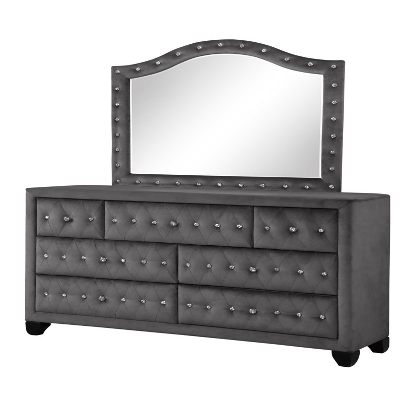 Commode capitonnée à 7 tiroirs Sophia, Gris