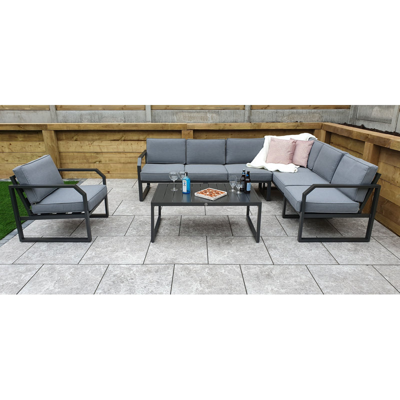 Lamaya Rectangular 6 - Piece 8 - Person 2000Cm L Aluminum Table Set with Cushions