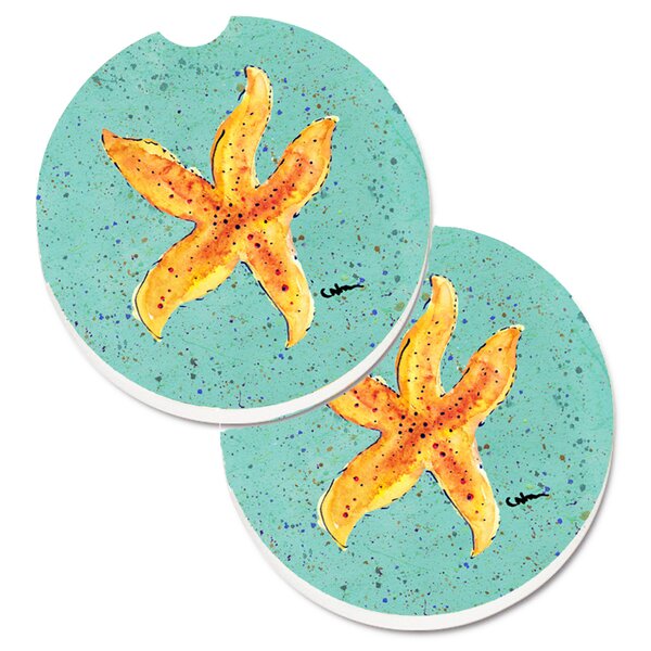 Highland Dunes Ceramic Round 2 Piece Car Coaster Set | Wayfair