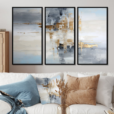 «Gold Memories On Faded Blue», ensemble de décorations murales abstraites