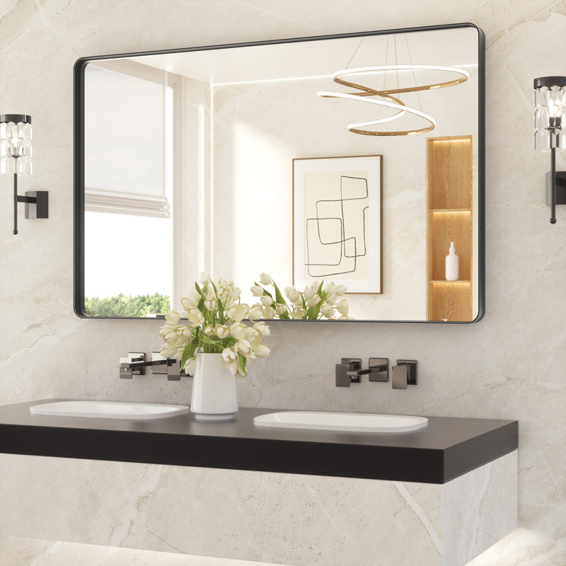 Miroir de salle de bain plombier en aluminium incassable et résistant à la rouille , Noir mat, 36 po x 55 po, Rectangulaire