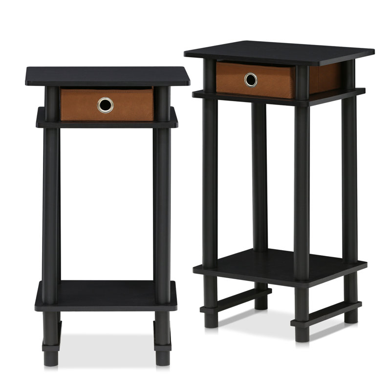 Chrisley Side Table with Fabric Bin Drawer, Set of 2, Espresso
