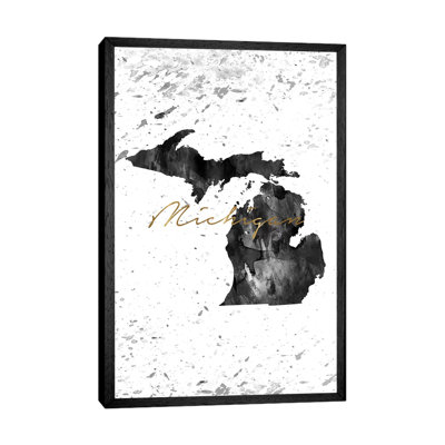 Michigan Black and White Gold 1 Piece Wall Art on Canvas