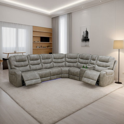 209"W Nana 3 Pieces Breathing Leather Power Reclining Sofa Sectional With LED Lighting, USB,Wireless Charge Station,Storage Console
