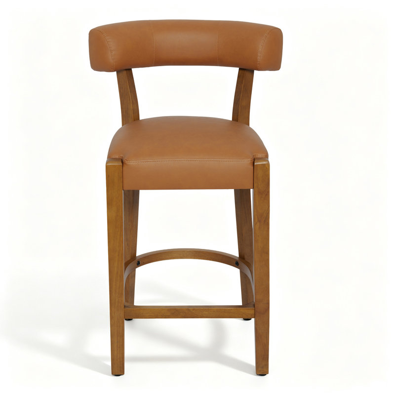 Tabouret de bar 26 po à hauteur de comptoir avec structure en bois massif, Similicuir brun / cadre brun, 4