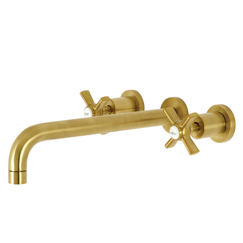 Kingston Brass Manhattan Two-Handle 3-Hole Wall Mount Roman Tub Faucet, Brushed Brass, X-Style