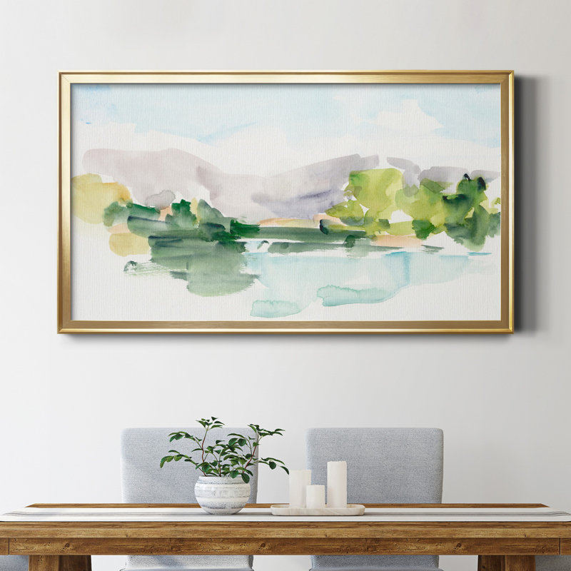 " Tangerine Sunset II ", 22.5" H x 42.5" W, Framed Canvas, Gold