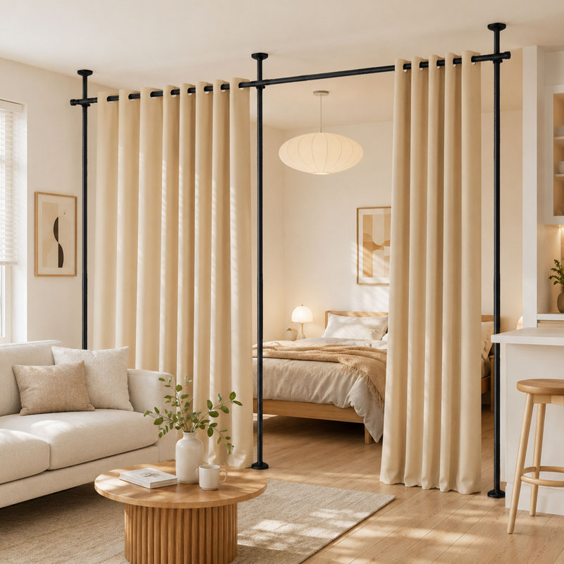 Adjustable Floor-to-Ceiling Room Divider Curtain Rod, Tension Support