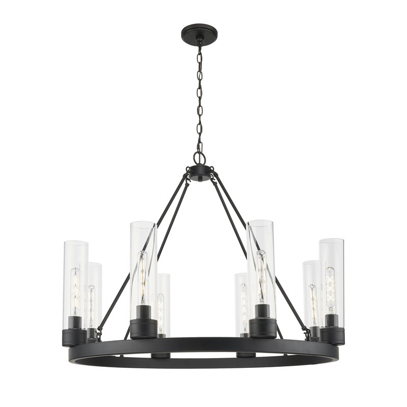 Jaiwan - Lustre 6 lumières avec abat-jour, Clair, Nickel poli