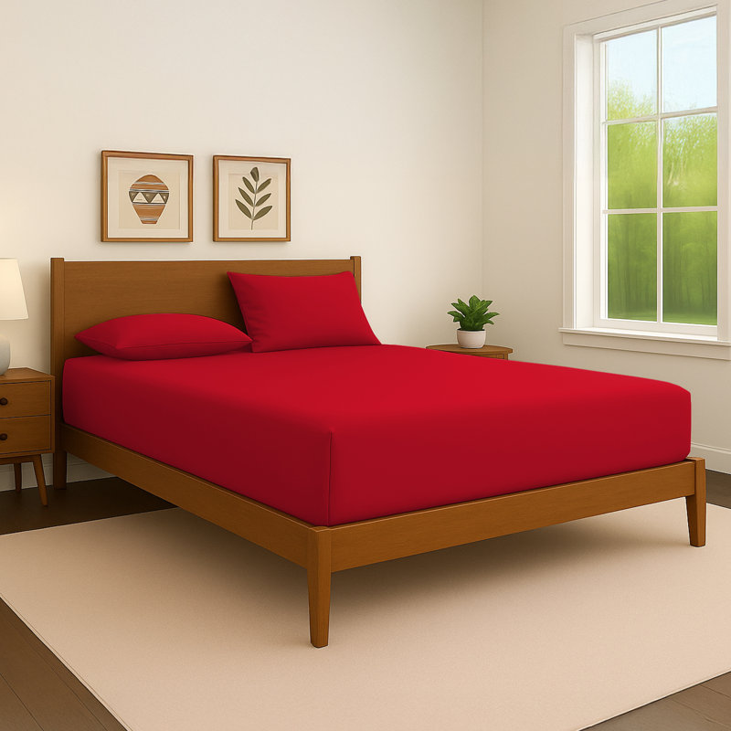 40cm Extra Deep Fitted Sheet – Soft Microfiber, Wrinkle-Free, Cooling, Elastic Corners, Kingsize (5'), Red