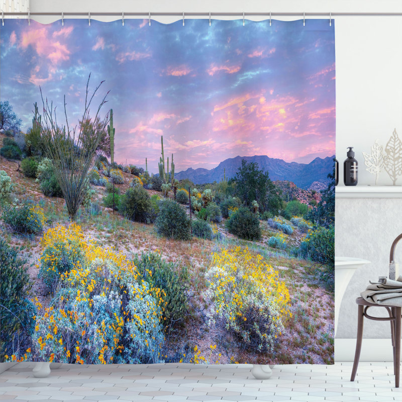  Rideau de douche Cactus Sunset + crochets, H 70 po x l 69 po