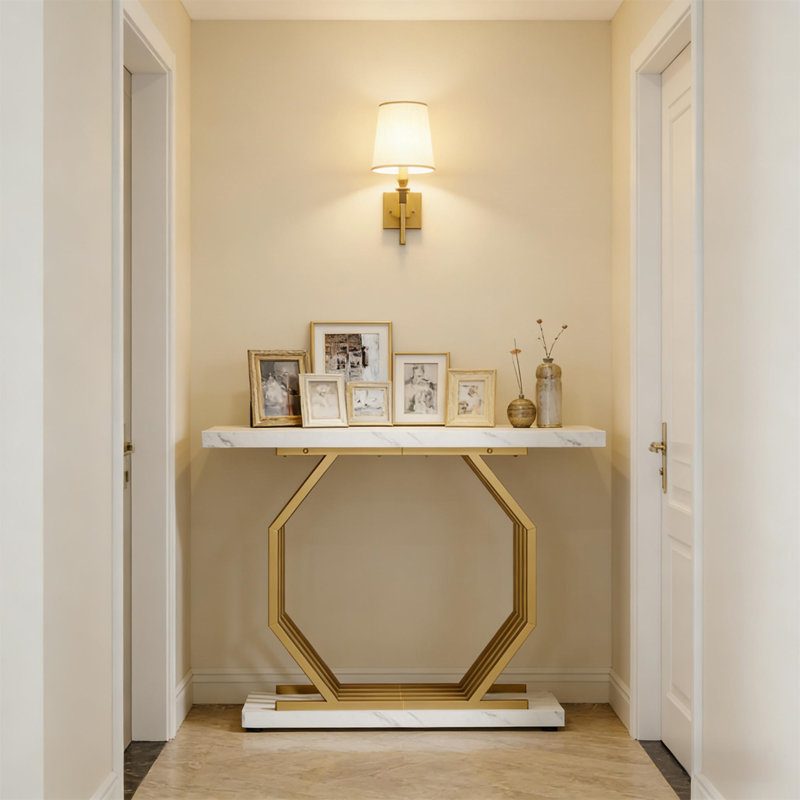 Hall Table, Gold/White Marble