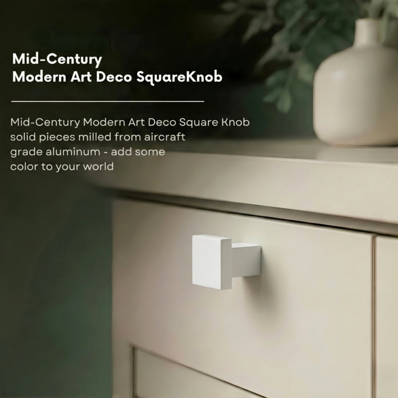 ROUS Hardware Art Deco Square Knob, Snow (White)