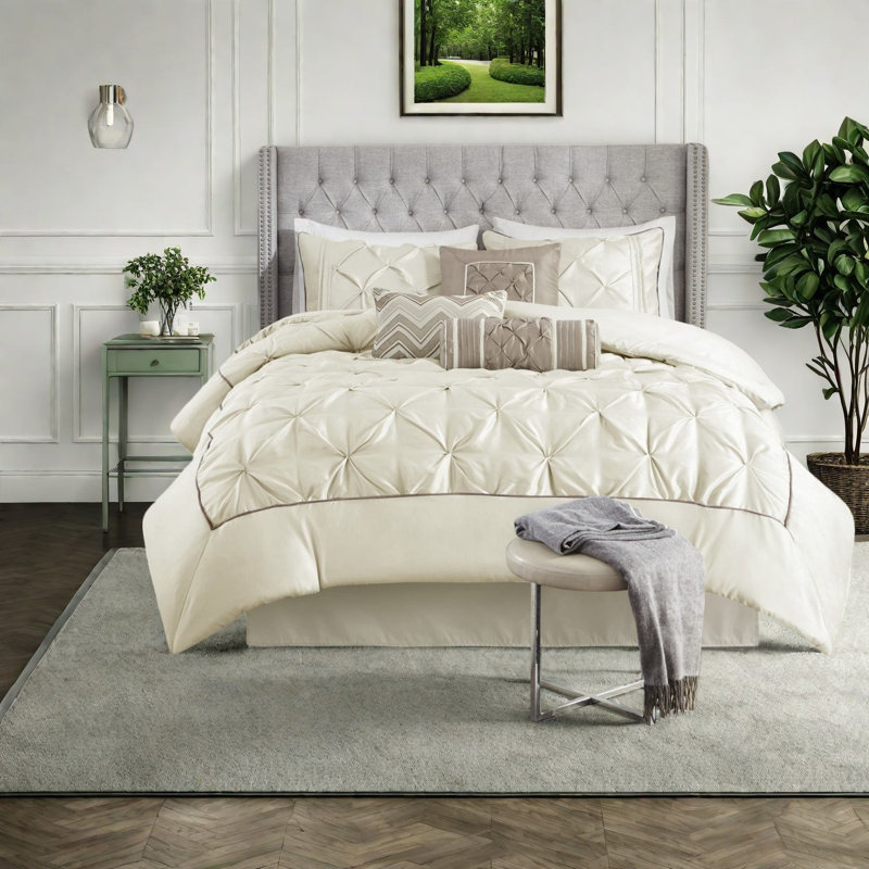 Pièces de literie pour très grand lit, capitonnage en polyester ivoire moderne pour chambre à coucher