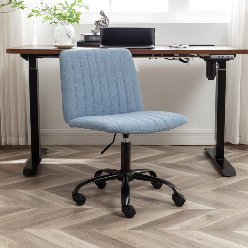 Fauteuil pivotant bleu pour bureau - Hauteur réglable, revêtement en tissu respirant, base métallique robuste, coussin en mousse épaisse, 5 niveaux de confort, facile à déplacer