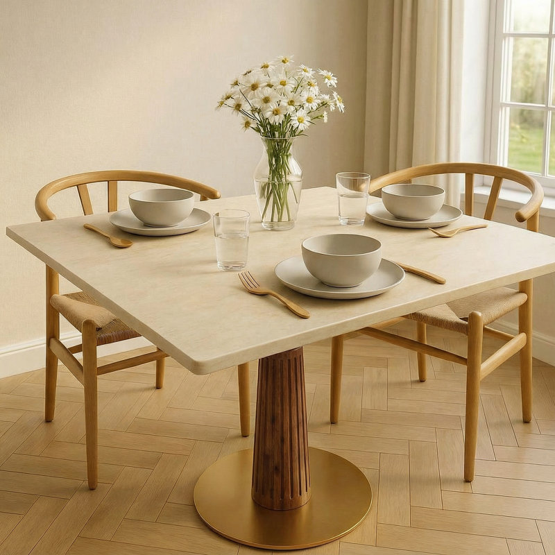 Table de salle à manger carrée en bois massif 33,5 po, Beige