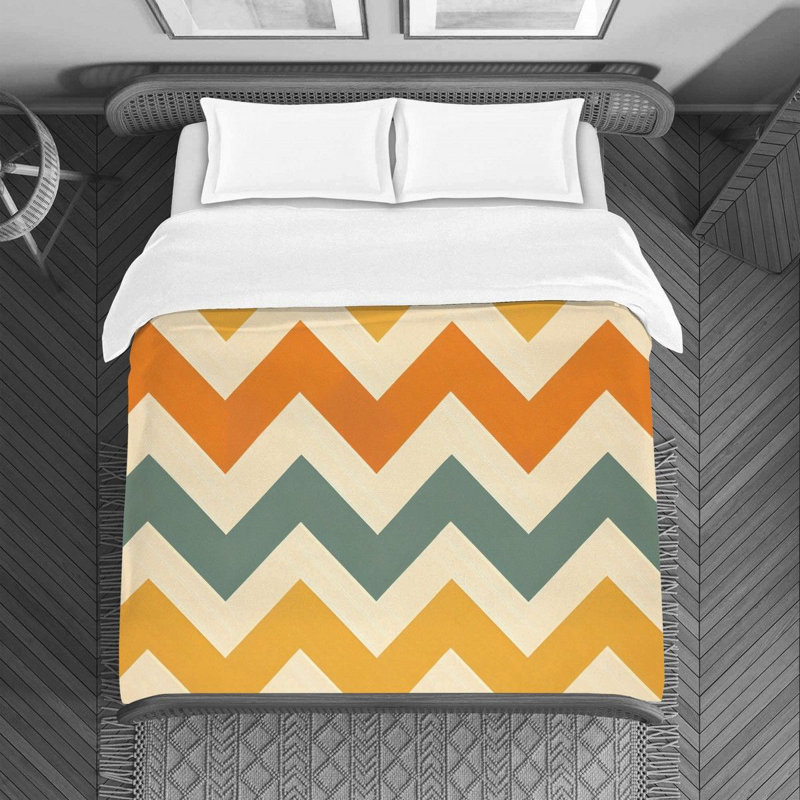 Housse de couette à chevrons, Housse de couette pour grand lit, Orange / beige