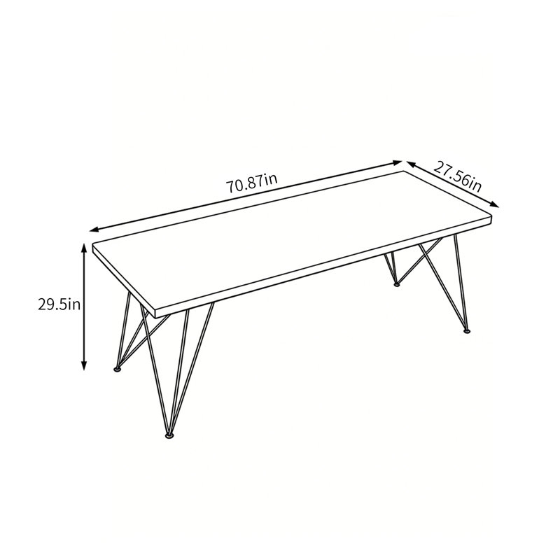Bureau simple en bois de pin massif et brun, H 29,5 po x l 70,87 po x P 27,56 po