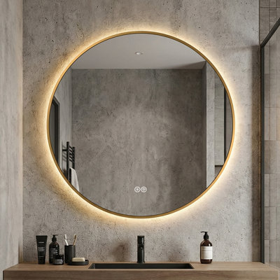 Miroir de salle de bain rond à rétroéclairage à DEL de 36 po avec cadre à DEL, 3 lumières à intensité variable, antibuée, commande tactile