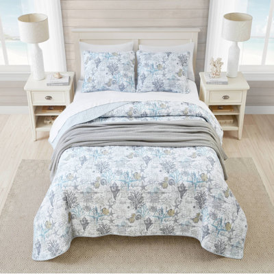 Tommy Bahama Beach Bliss Grey Cotton Reversible Quilt Set