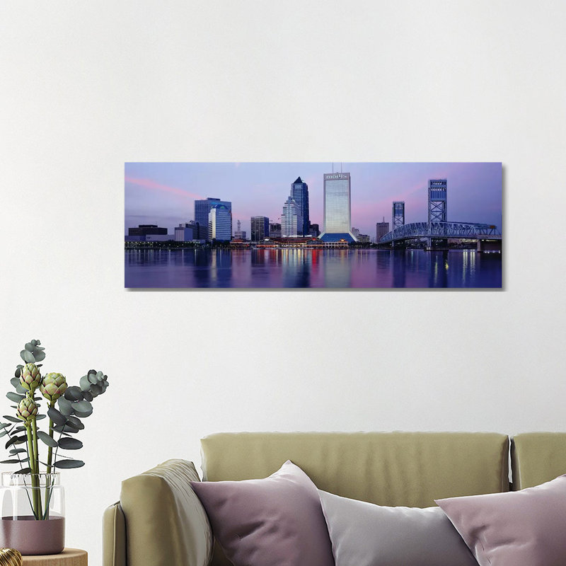 Skyscrapers on the Waterfront, St. John's River, Jacksonville, Florida, USA 1 Piece Wrapped Canvas Panoramic Wall Art