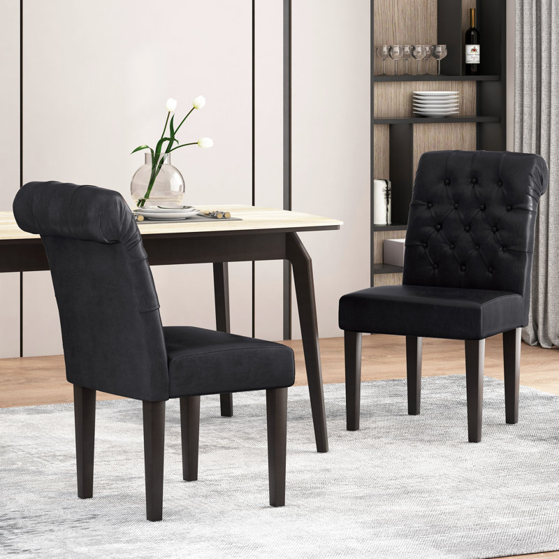 Siège de salle à manger en cuir noir (2) - 2 chaises de style noir, Noir