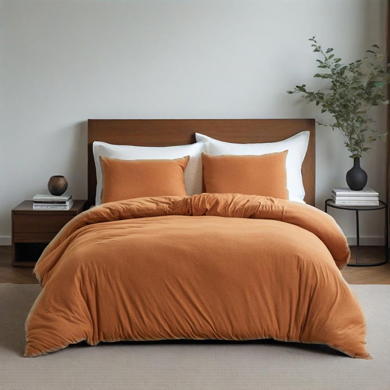 Ensemble de housse de couette 100% coton tricoté en jersey, Housse de couette pour lit simple + 1 taie d'oreil, Rouille