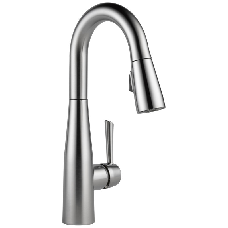 Essa Brushed Nickel Bar Sink Faucet with Pull Down Sprayer, Modern Single Hole Prep Sink Faucet, Single Handle, Arctic Stainless