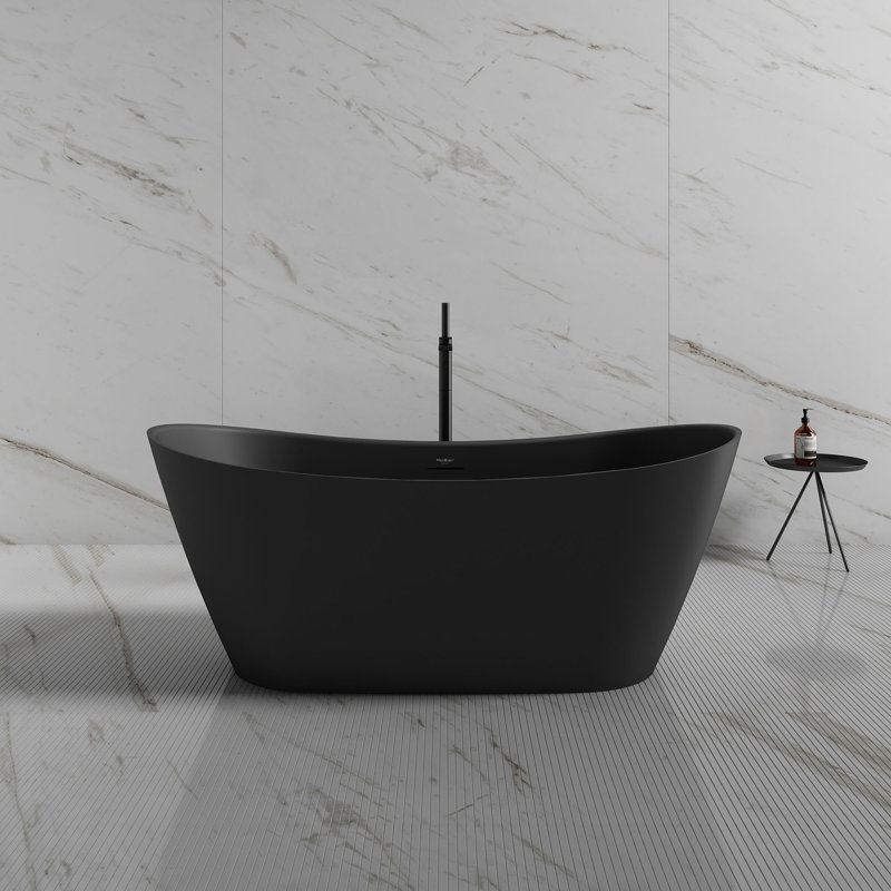 Baignoire de trempage autoportante en acrylique noire 60 "x 31,5" avec trop-plein et bonde escamotable pour salle de bain MonBlari