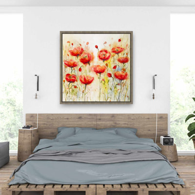 Red flowers garden - Romantic Red framed canvas for decor
