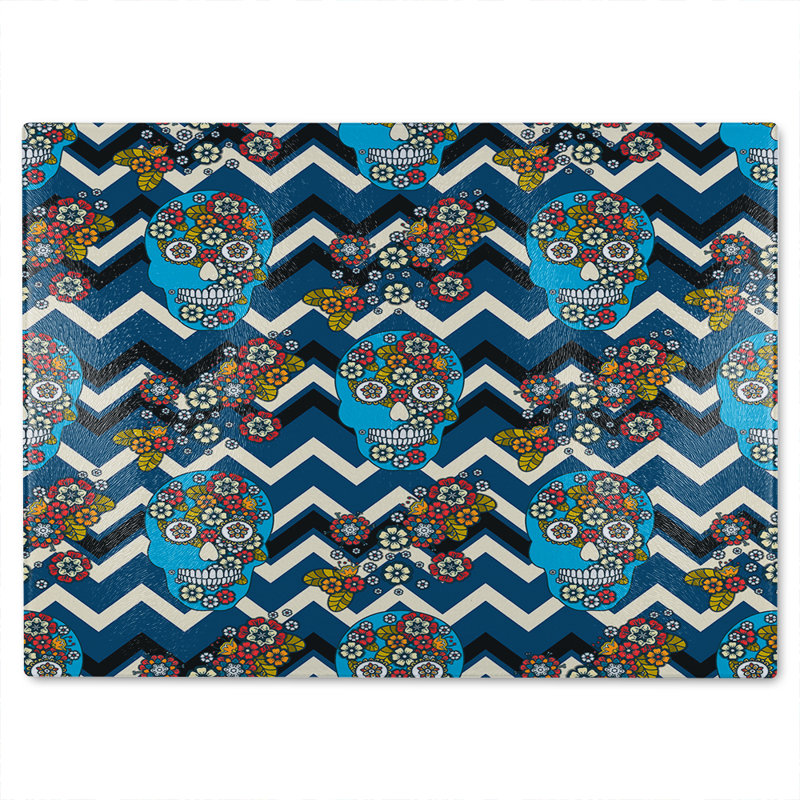 Embroidery Simplified Ethnic Skull Pattern Glass Chopping Board, 40cm L x 28cm W