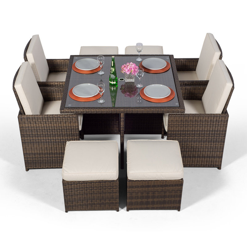 Giardino 8 - Person Wicker Patio Dining Set with Square Table , Cushions Included