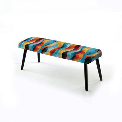 Striped Upholstered Black Bench