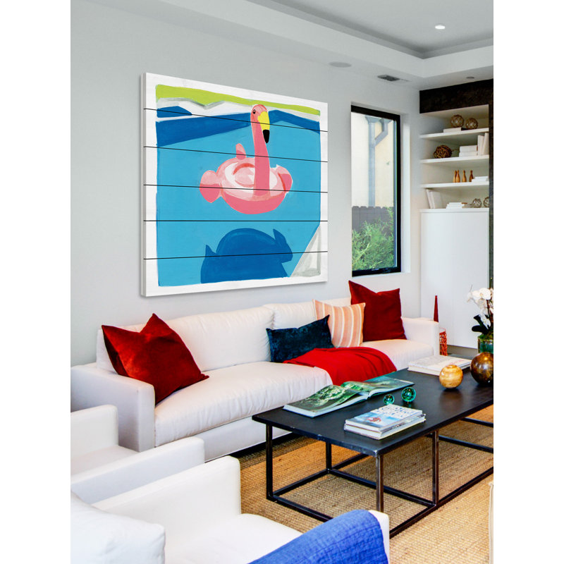 « pool float » par molly rosner, reproduction d’art sur bois blanc, H 32 po x l 32 po