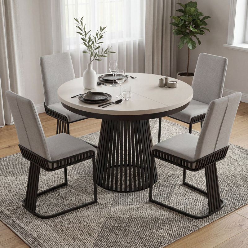 Extendable Metal Base Dining Table, Cashmere, Black