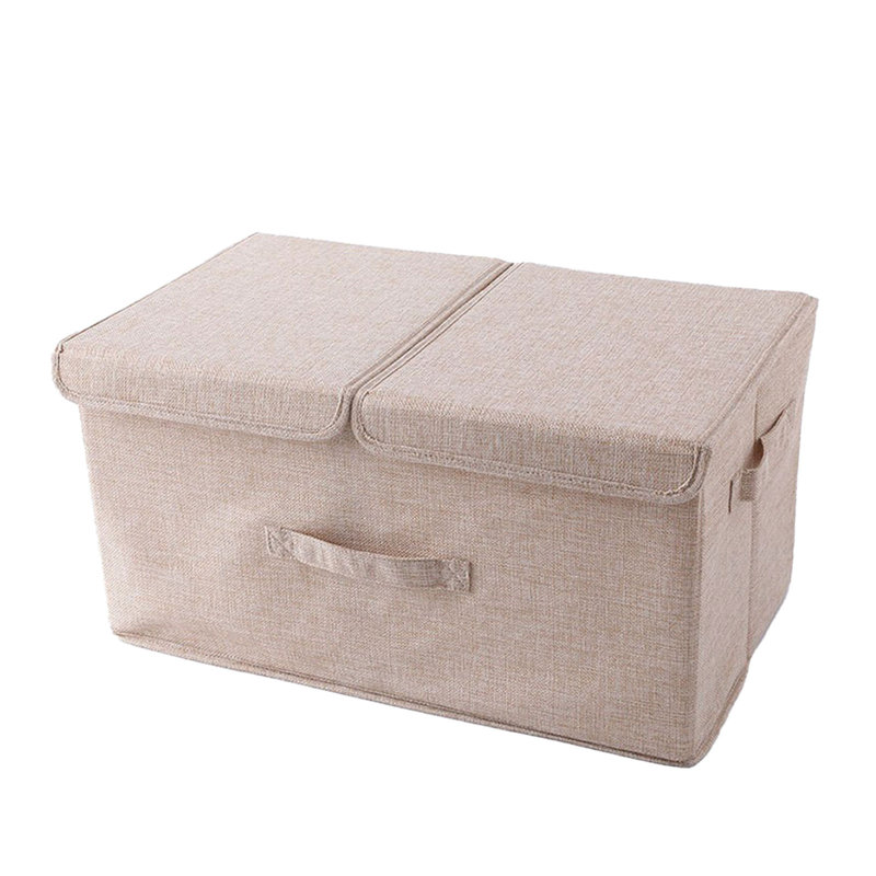 Linen Fabric Foldable Storage Bin Organizer Basket With Flip-Top Lid & Handles, Large Toy Clothes Blanket Box For Nursery, Playroom, Home, Office, Closet