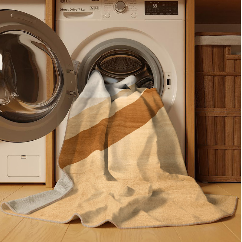 Tapis de couleur unie moderne beige et beige lavable à la machine Easton, 7 x 9