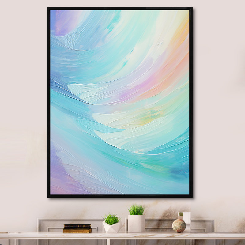 Doux arc-en-ciel cyan doux - formes abstraites, art mural, salon, Cadre flottant noir, H 20 po x l 12 po x P 1 po