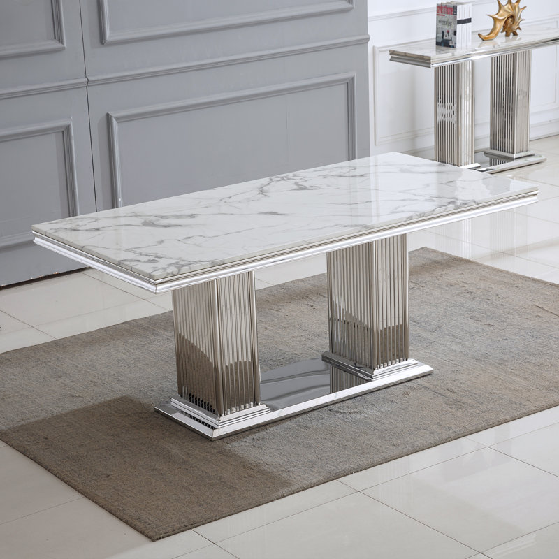 Granit Unfinished Metal Base Dining Table, White, Silver