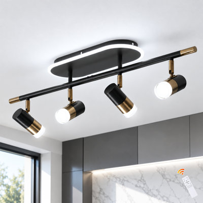 4-Light 35.43" Black Rotatable Dimmable Integrated LED Flush Mount