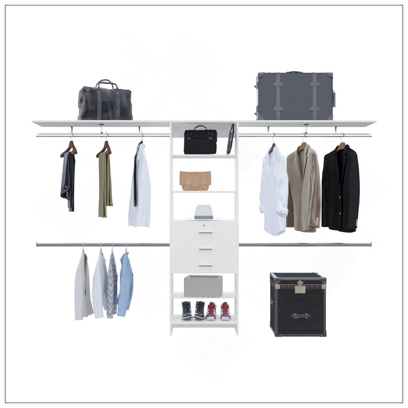 Closet System, 3 Drawers, 5 Shelves, White